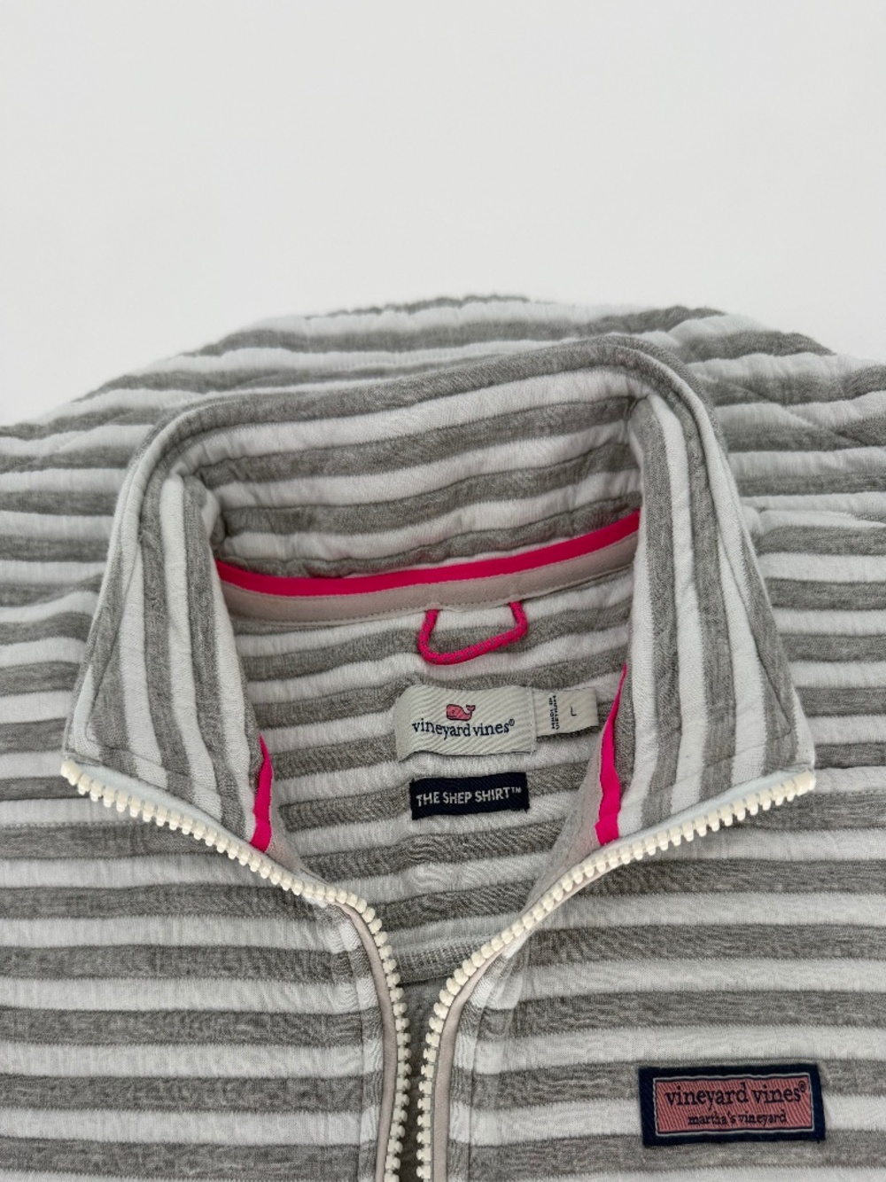 Vineyard Vines The Shep Shirt L Gray White Stripe Quarter Zip Pullover